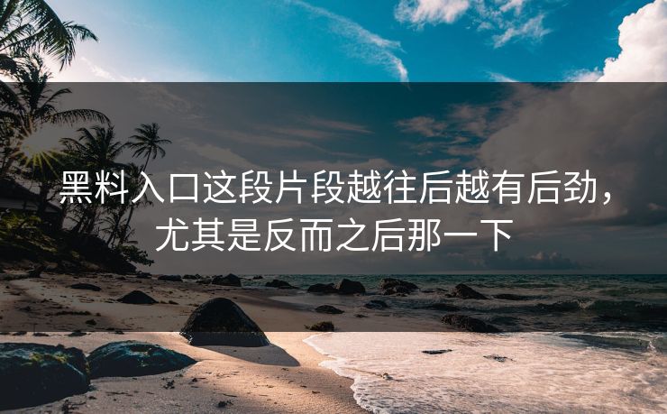 黑料入口这段片段越往后越有后劲，尤其是反而之后那一下