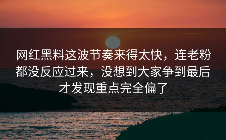 网红黑料这波节奏来得太快，连老粉都没反应过来，没想到大家争到最后才发现重点完全偏了
