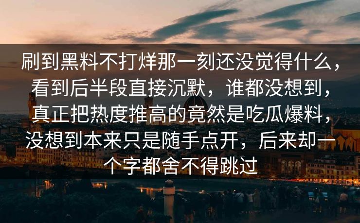 刷到黑料不打烊那一刻还没觉得什么，看到后半段直接沉默，谁都没想到，真正把热度推高的竟然是吃瓜爆料，没想到本来只是随手点开，后来却一个字都舍不得跳过