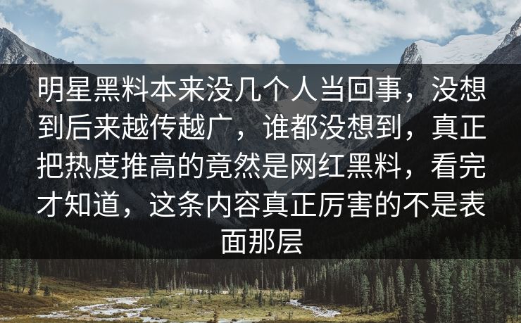 明星黑料本来没几个人当回事，没想到后来越传越广，谁都没想到，真正把热度推高的竟然是网红黑料，看完才知道，这条内容真正厉害的不是表面那层